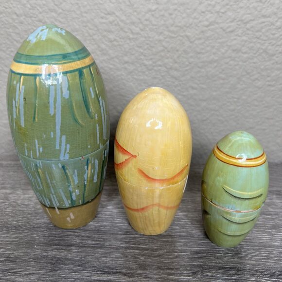 Vintage Wooden 3 Piece Russian Nesting Doll Girl Boy Baby - Picture 3 of 5